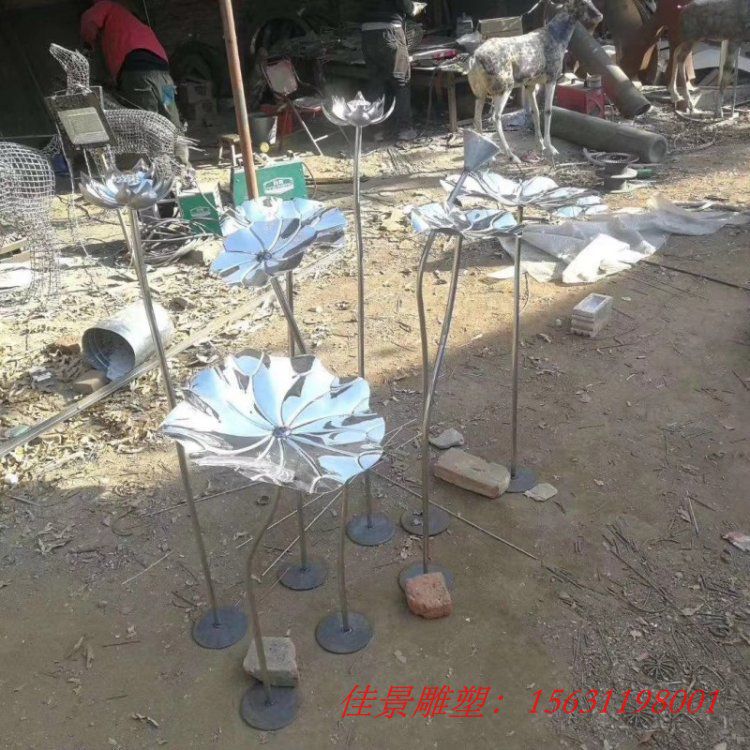 不锈钢金属荷花雕塑酒店大厅艺术品摆件 (3)