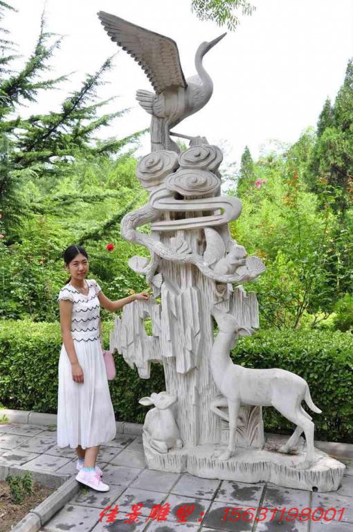 大理石松鼠和梅花鹿仙鹤 公园景观石雕 大理石松鼠和梅花鹿仙鹤 公园景观石雕