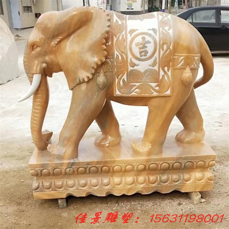 汉白玉石雕大象 晚霞红石雕大象 石雕大象门前广场摆件 (1)