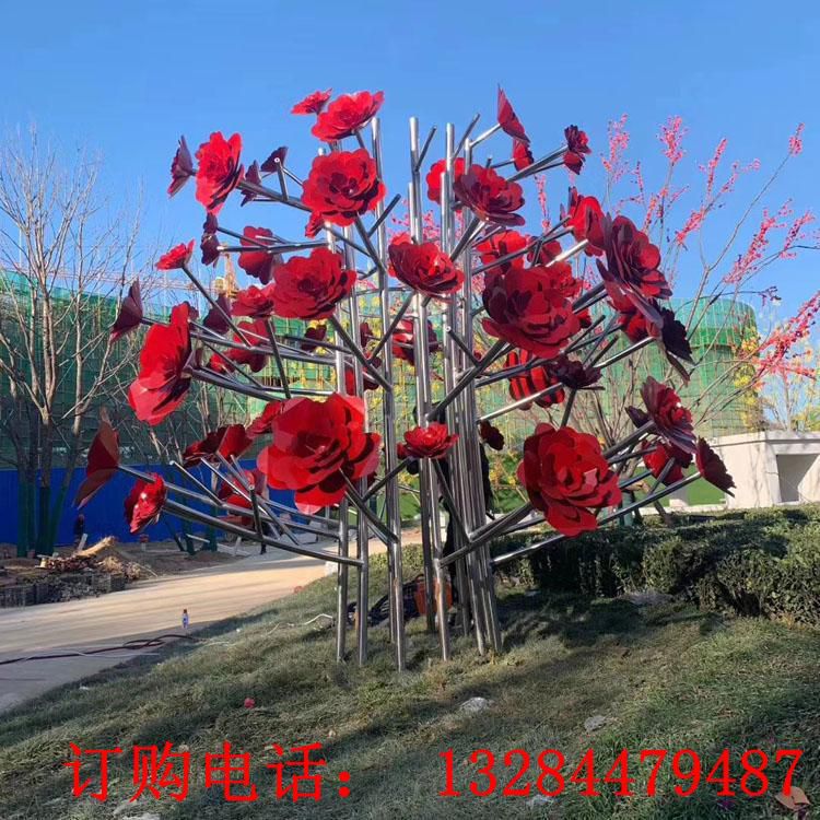 不锈钢玫瑰花雕塑房地产酒店雕塑摆件商场美陈景观雕塑小品可定制 (3)