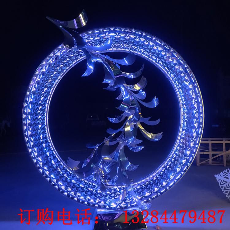 不锈钢圆环雕塑厂家定制公园景区大型镜面雕塑发光不锈钢雕塑 (1)