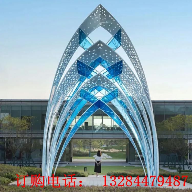 城市不锈钢景观雕塑户外大型镂空金属烤漆镜面发光不锈钢雕塑厂家 (4)