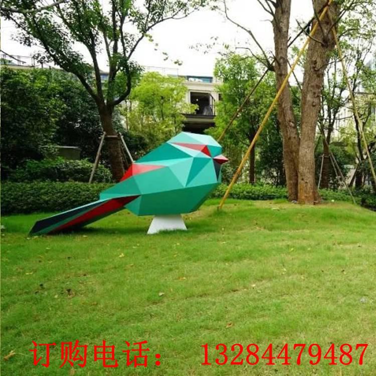 不锈钢抽象小鸟雕塑 切面几何鸟类动物公园商场装饰摆件 (3)
