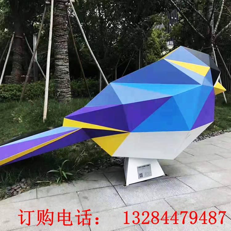 不锈钢抽象小鸟雕塑 切面几何鸟类动物公园商场装饰摆件 (5)
