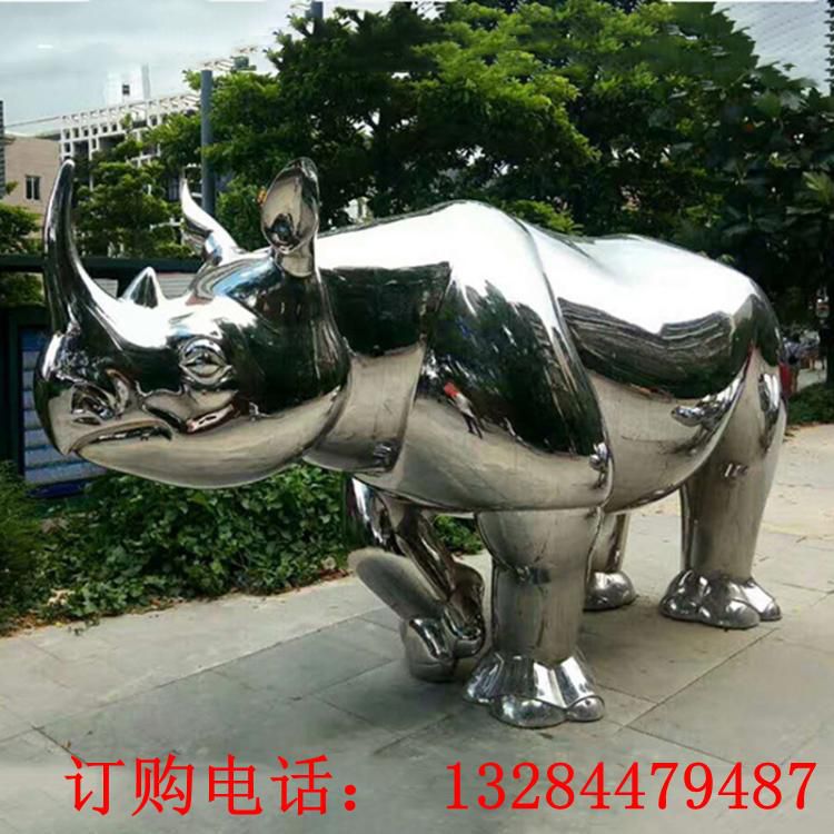 不锈钢雕塑定制城市主题雕塑户外广场型公园不锈钢雕塑犀牛大摆件 (3)