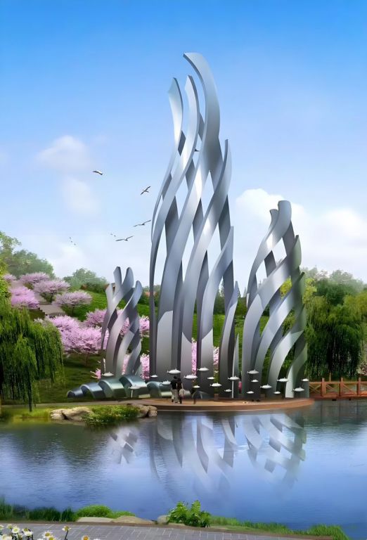 不锈钢雕塑能与灯光、水景等景观元素结合吗，结合的优势是什么
