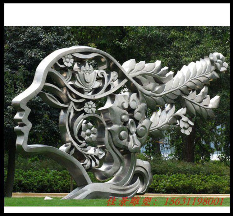 广场景观不锈钢抽象美女雕塑