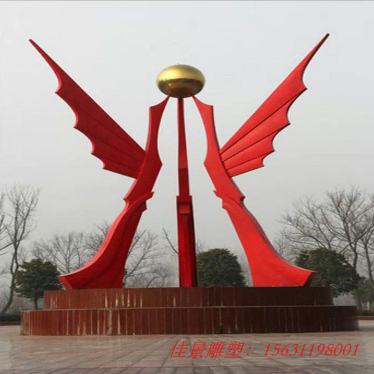 城市不锈钢抽象凤凰标志雕塑