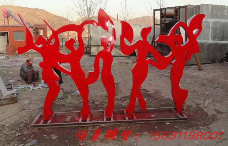 公园景观不锈钢扭秧歌剪影人物雕塑