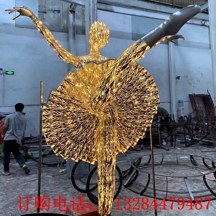 不锈钢夜间发光跳舞女孩雕塑