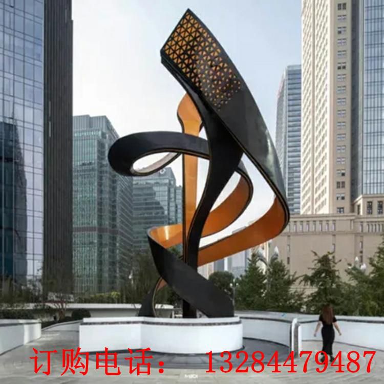 不锈钢扭曲抽象发光飘带雕塑