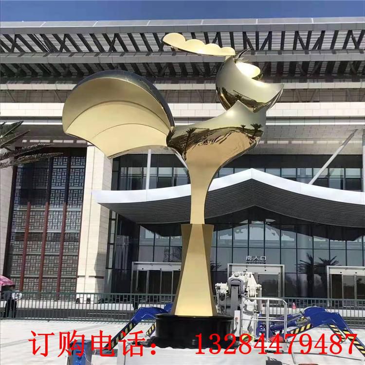 大型镜面公鸡造型雕塑