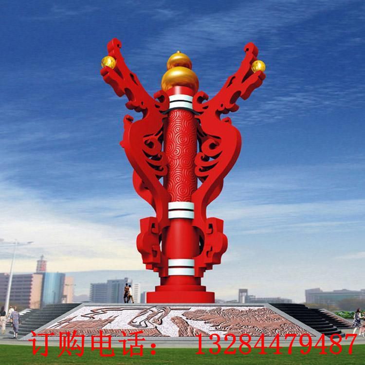 大型不锈钢红色龙口含珠造型雕塑
