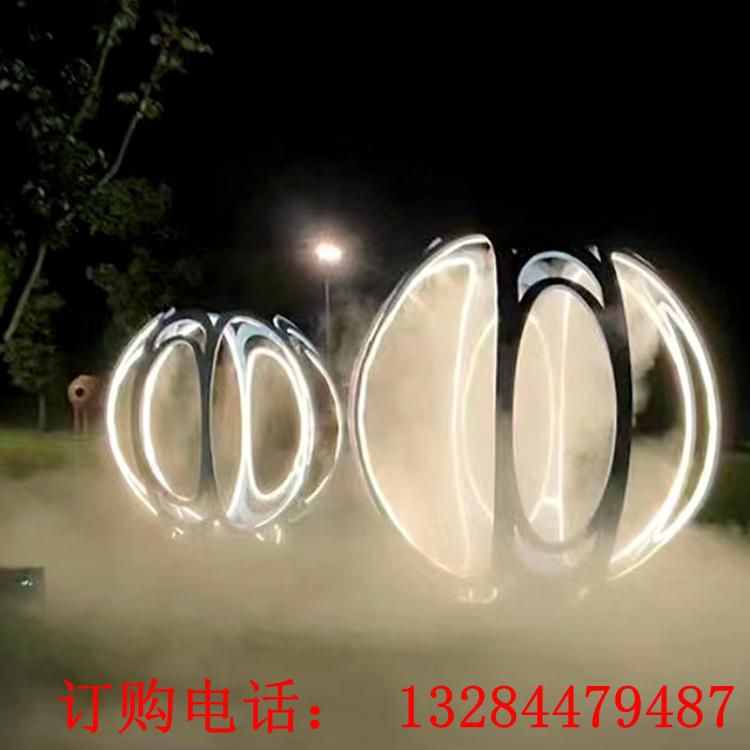 不锈钢圆环立体水雾雕塑