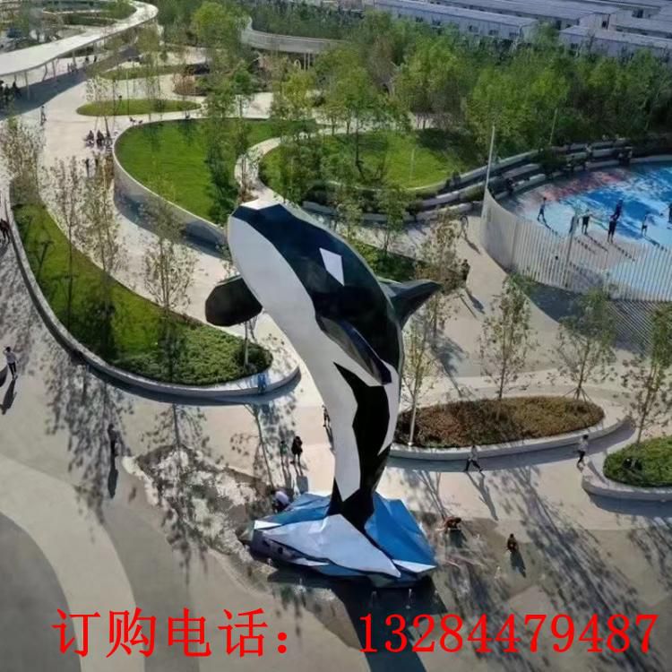 不锈钢几何鲸鱼雕塑