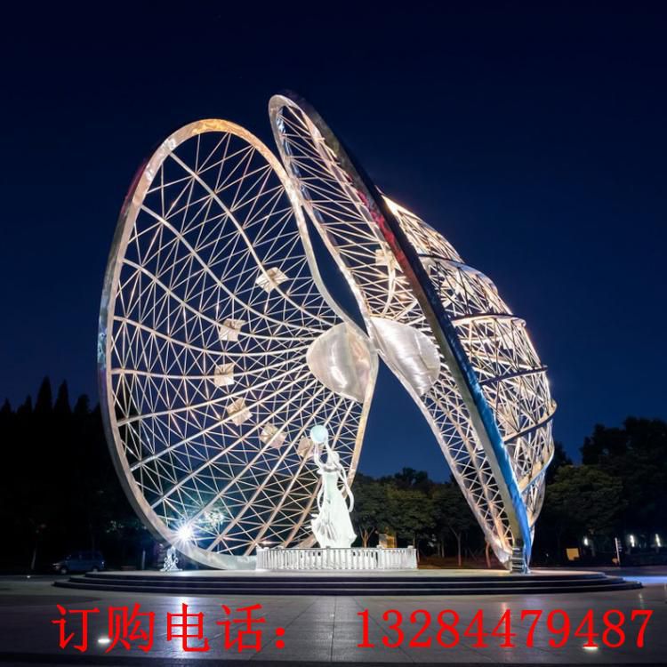 大型不锈钢发光贝壳雕塑