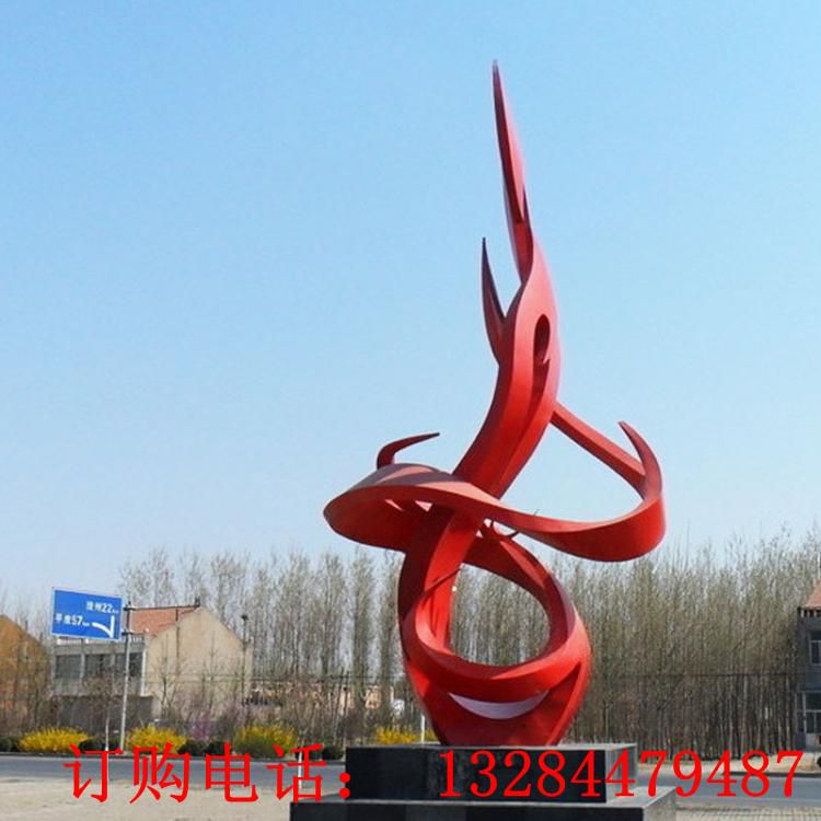 大型不锈钢红色抽象飘带雕塑