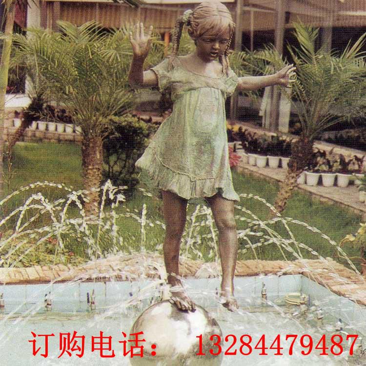 小女孩水景铸铜雕塑