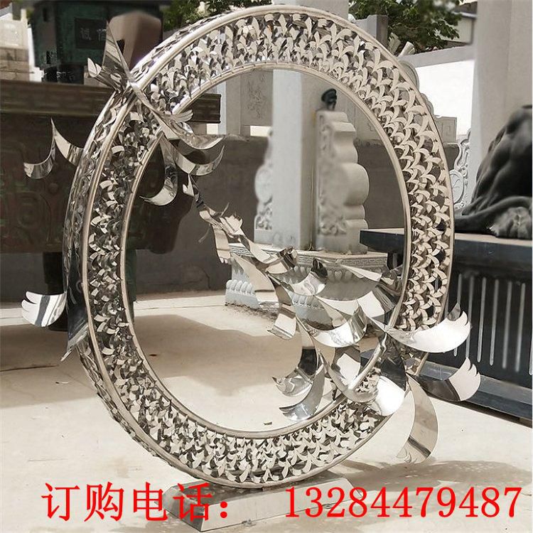 不锈钢圆环飞鸽雕塑