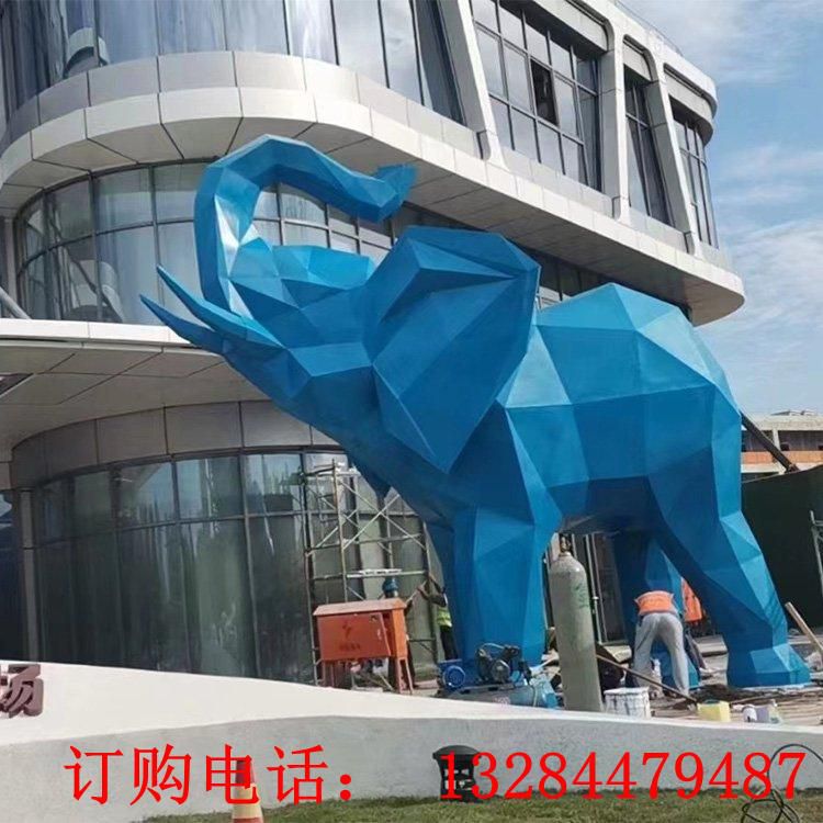 大型不锈钢几何大象雕塑
