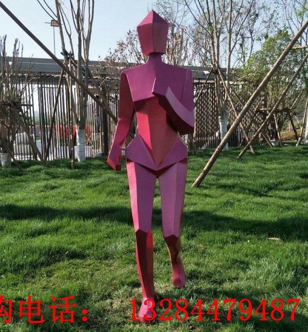 不锈钢几何人物跑步雕塑