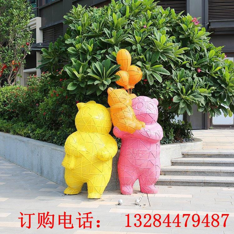 不锈钢镂空熊猫一家三口雕塑