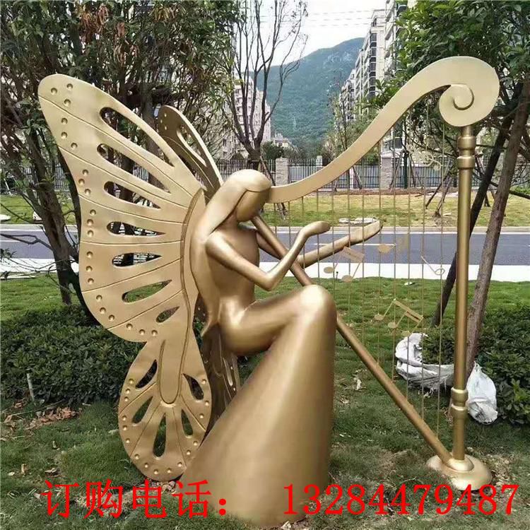铸铜蝴蝶精灵弹竖琴雕塑