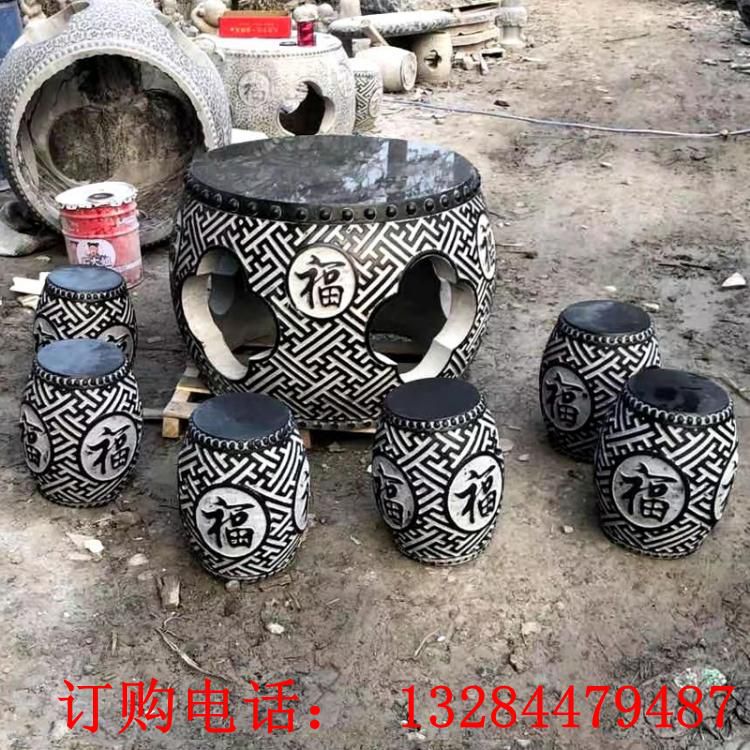 石雕圆形桌凳雕塑