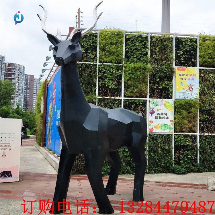 不锈钢几何梅花鹿动物雕塑