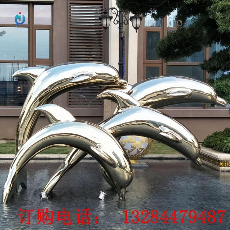 不锈钢镜面海豚雕塑