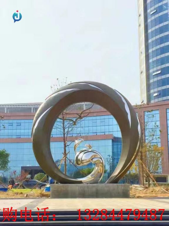 不锈钢抽象凤凰圆环雕塑