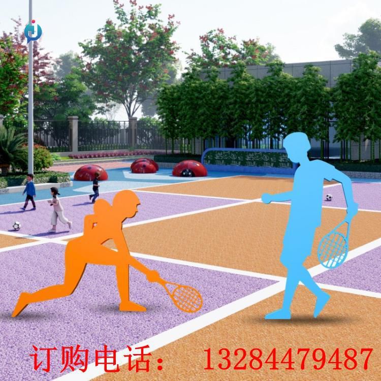 不锈钢剪影人物打网球雕塑