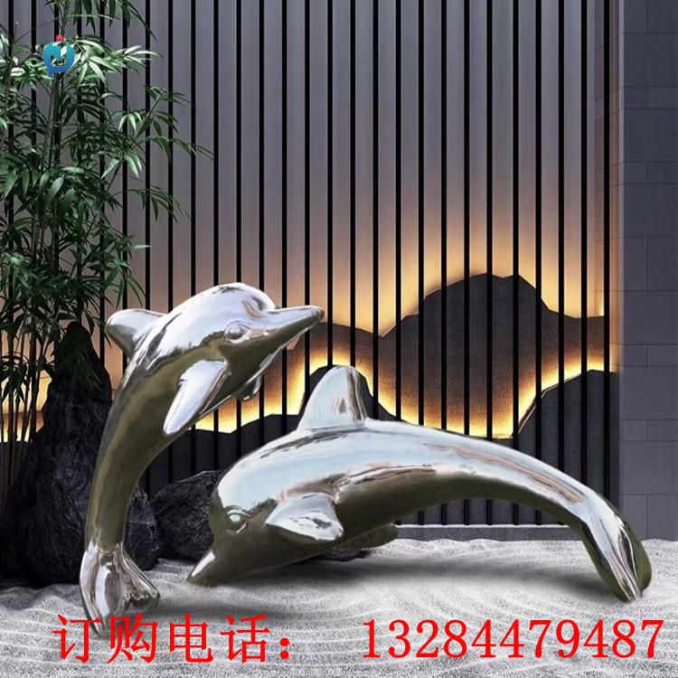 不锈钢镜面海豚雕塑