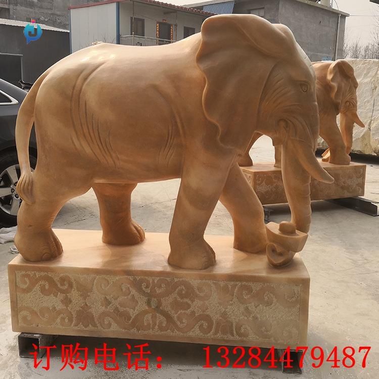 石雕晚霞红大象雕塑