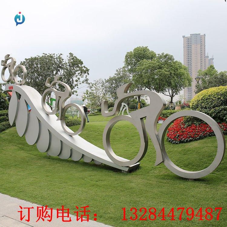 不锈钢抽象骑自行车雕塑