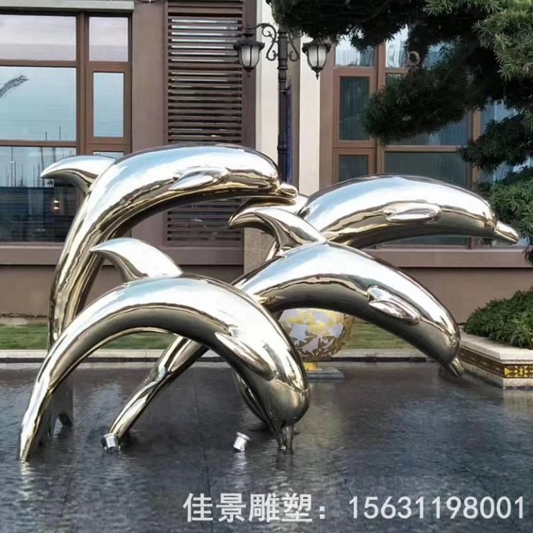 海豚跳跃校园不锈钢雕塑