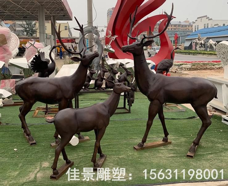 群鹿校园动物铜雕