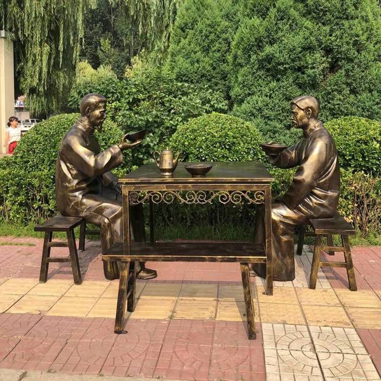 茶水摊广场标志人物铜雕