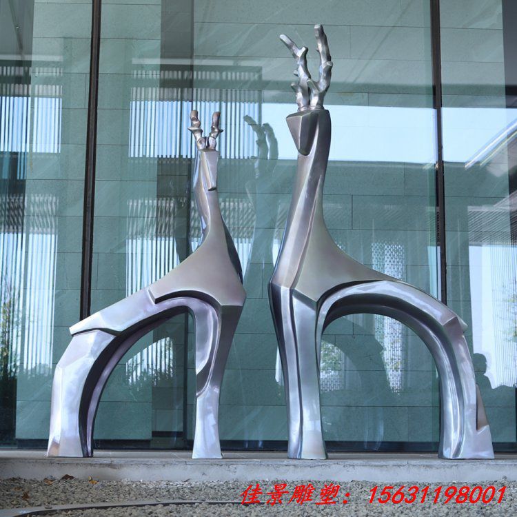 小鹿雕塑不锈钢户外景区动物