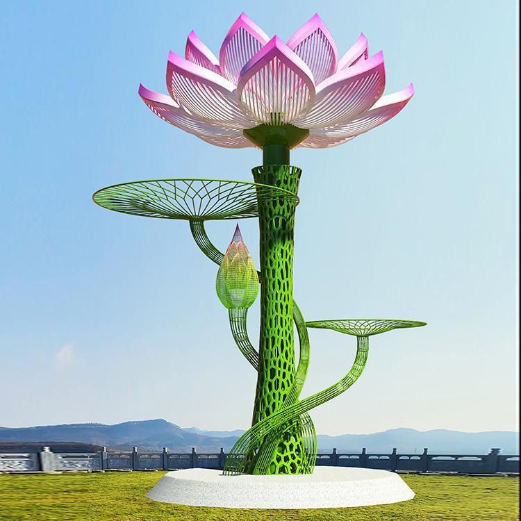 荷花雕塑 小区不锈钢雕塑
