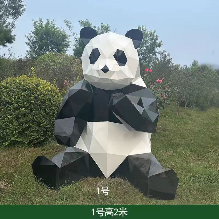 不锈钢广场动物 几何熊猫雕塑