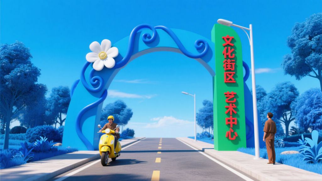 文化街区拱门不锈钢景观雕塑