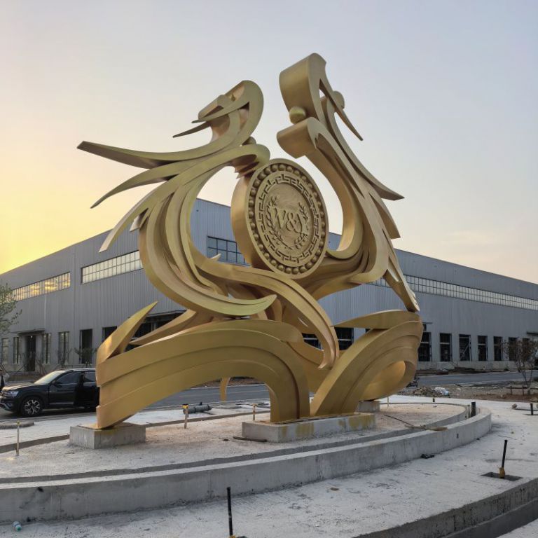 双雄铸鼎 不锈钢景观雕塑