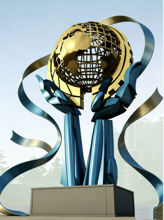 手捧地球仪雕塑 公园不锈钢景观雕塑厂家