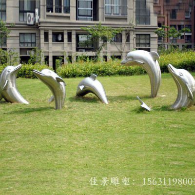 不锈钢草坪海豚雕塑小区动物雕塑