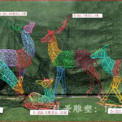 不锈钢彩色镂空鹿雕塑商场景观摆件