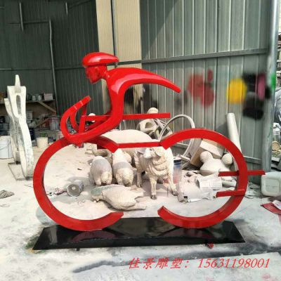 不锈钢抽象骑自行车雕塑广场景观雕塑