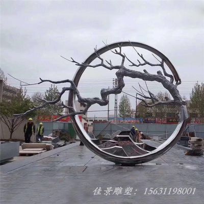 不锈钢梅花圆环雕塑梅花树雕塑