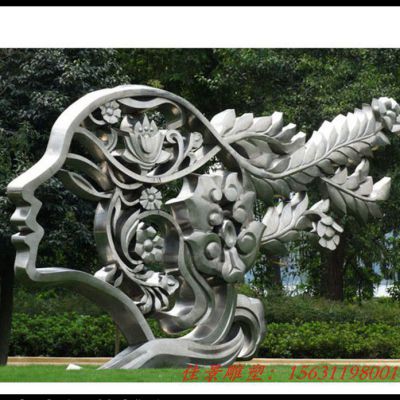 广场景观不锈钢抽象美女雕塑