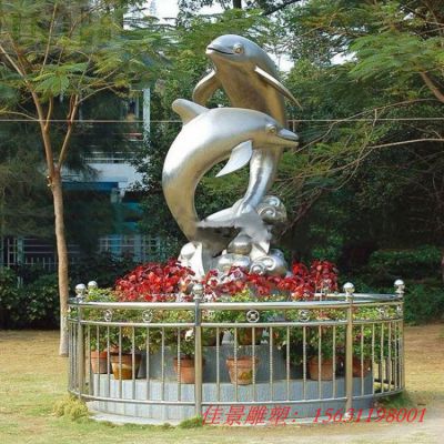 金属锻制不锈钢海豚动物雕塑